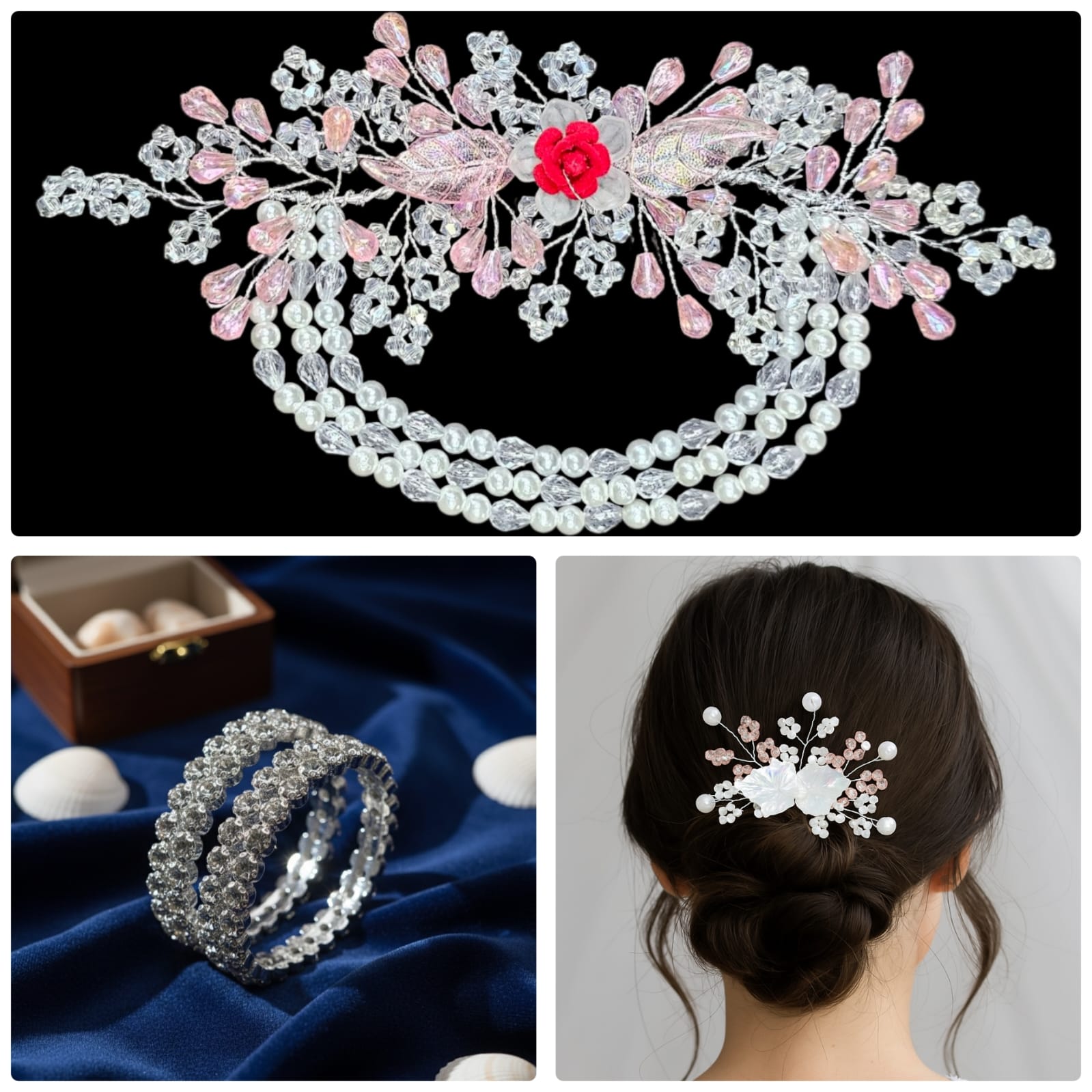 Silver Plated Necklace Set Bracelet Tiara Combo